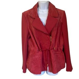 - IMAN moto jacket coat  women  Red Suede Leather/Knit in size L